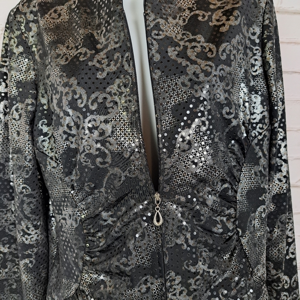 Joseph Ribkoff Artsy Geometric Sequined Ruched Jacket - Picture 3 of 11